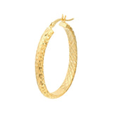 10K Gold Oval Diamond Cut Textured Hoop Earrings