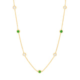 14K  Diamond &amp; Emerald Bezel Station Necklace