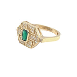 14k Solid Gold Emerald and CZ Ring